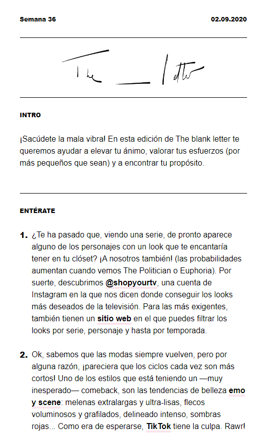 Newsletter de The blank letter