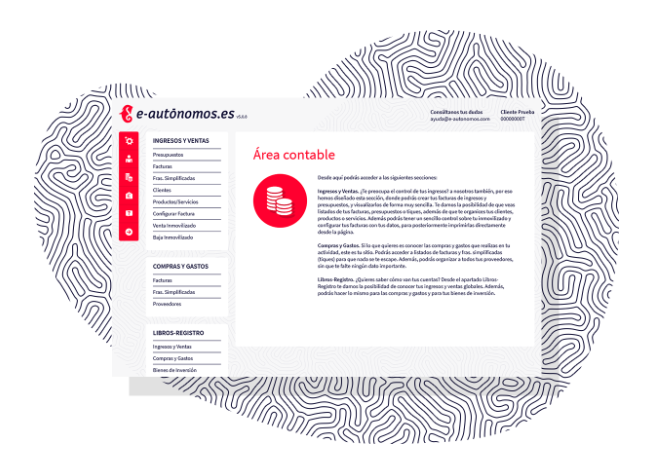 Captura de pantalla del software de contabilidad E-autónomos