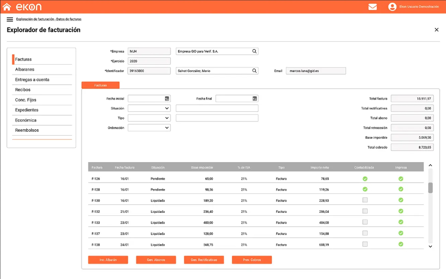 dashboard de Ekon