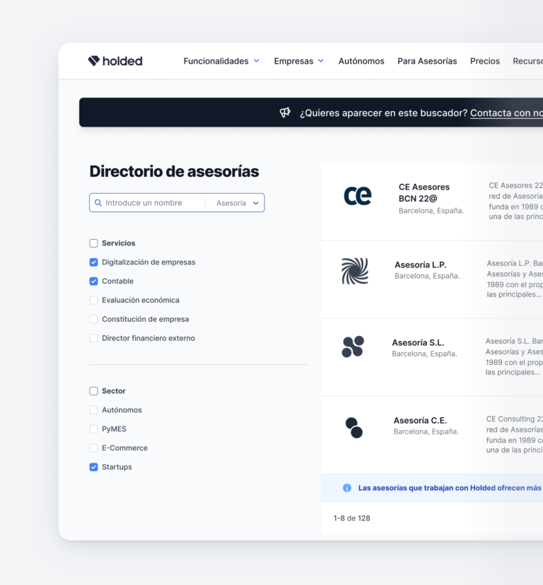 directorio de asesorías de Holded mockup