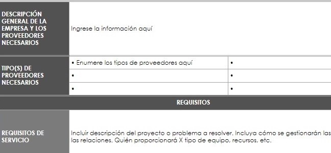 Plantilla de proveedor RFP
