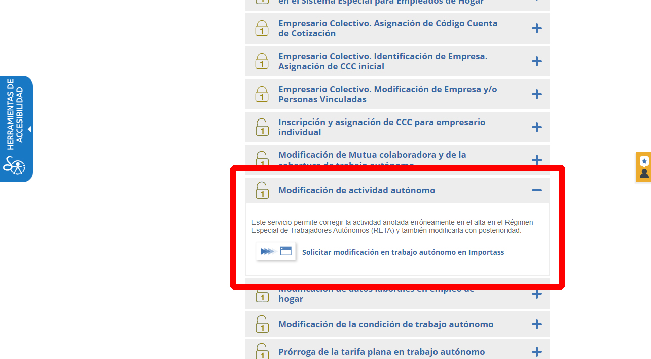 Paso 4: Busca la sección de modificación de los datos del autónomo