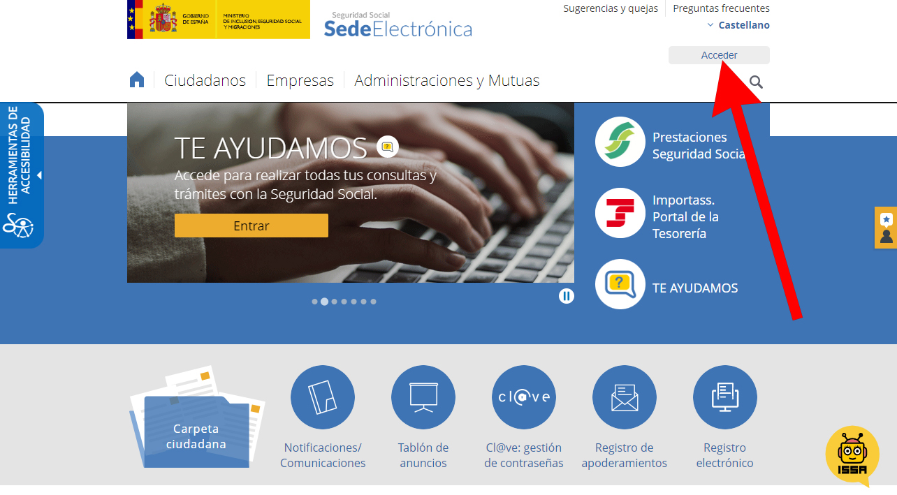 Paso 1: Accede a la Sede Electrónica de la Seguridad Social