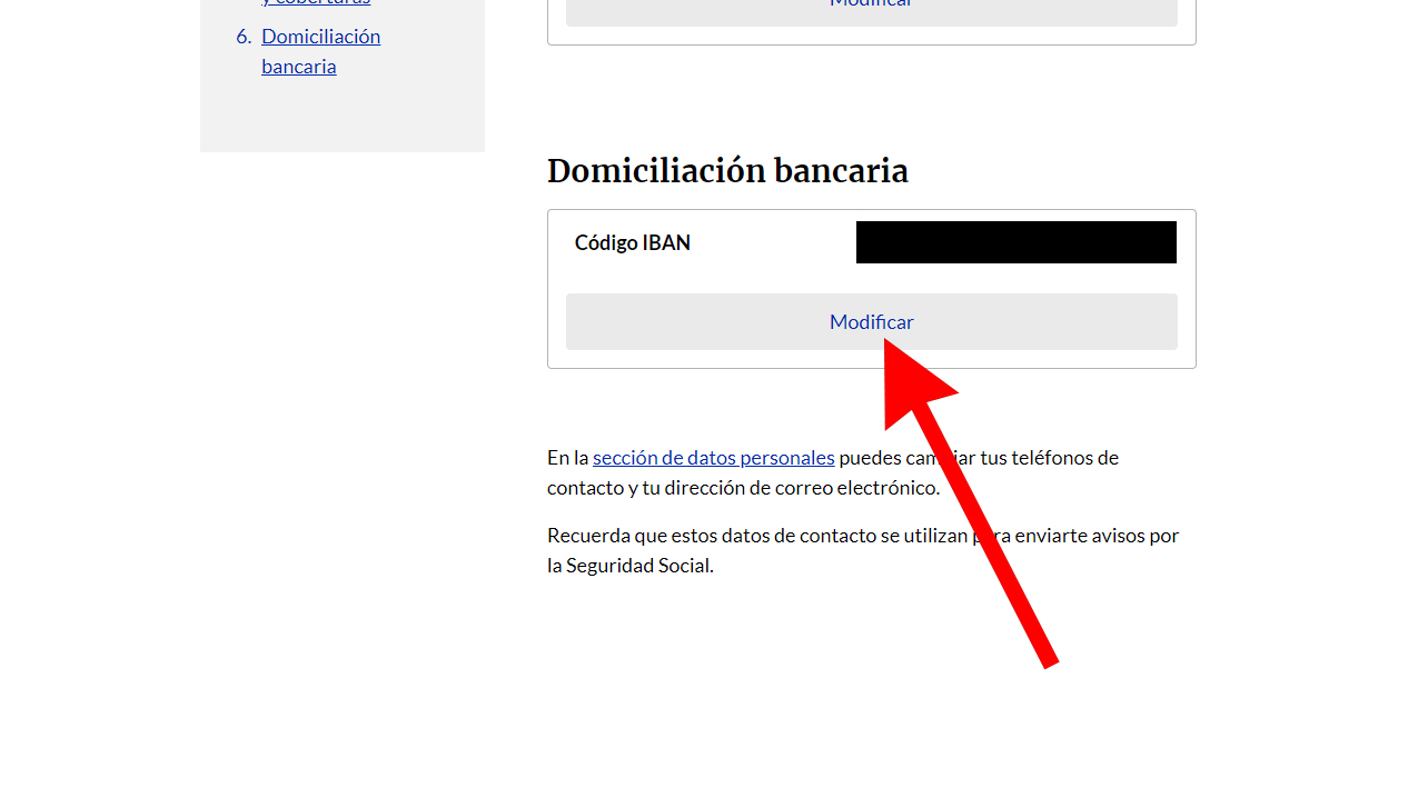 Paso 6: Busca el apartado de domiciliación bancaria