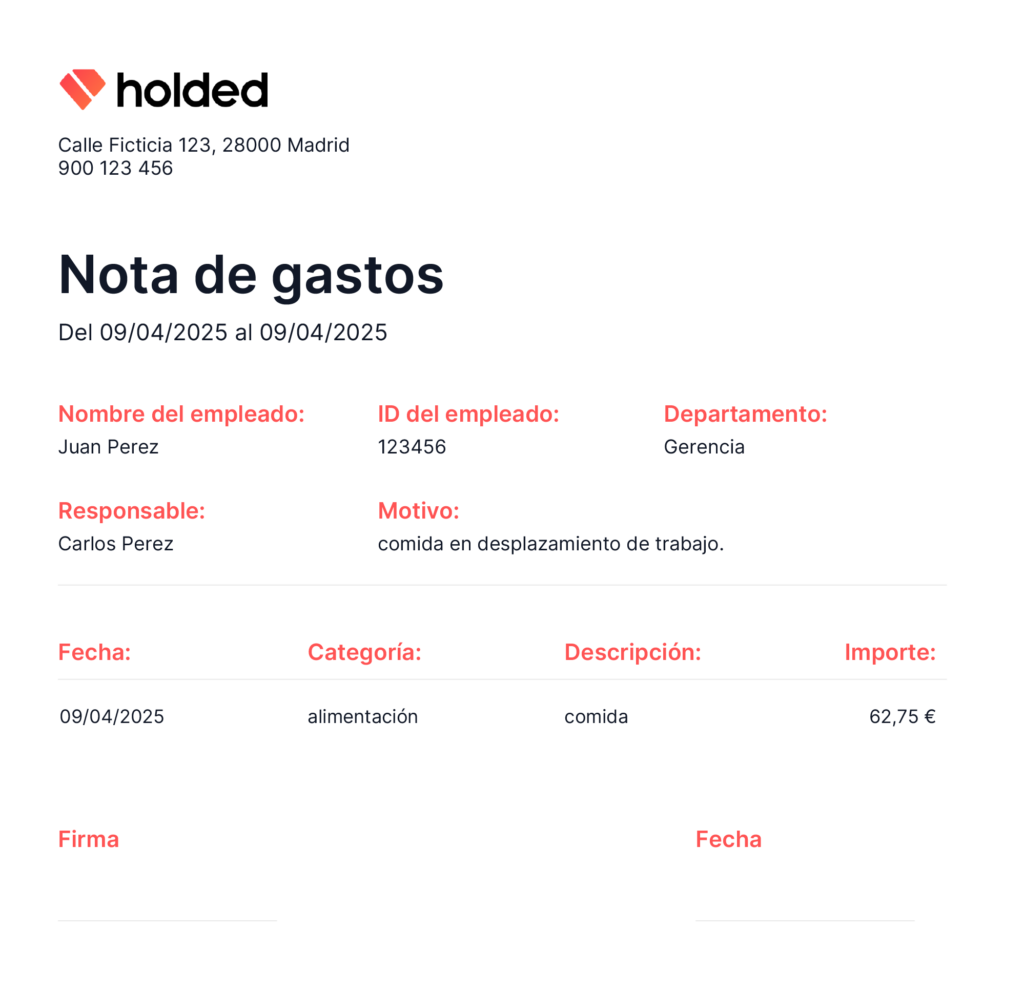 Ejemplo de nota de gastos
